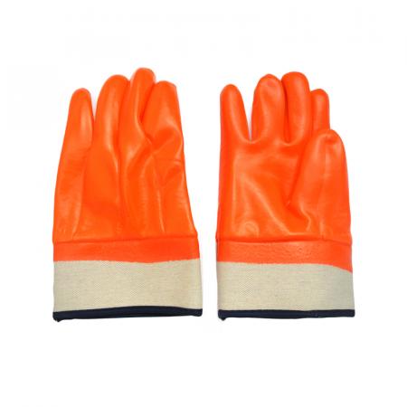 Fluoreszierende Orange PVC Handschuhe glatte Oberfläche Sicherheitsmanschette